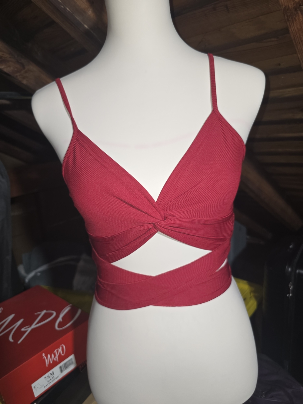 SHEIN Red Twist Wrap Crop Cami